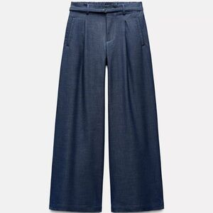 NWT Zara Blue Belted Wide Leg Pants US M
